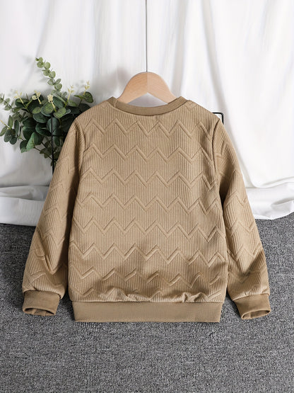 Boys' Casual Sweatshirt with Embossed Stripes for Spring Fall