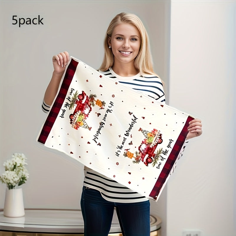 Super Soft Microfiber Christmas Towel - Plaid & Holiday Patterns (Snowman, Reindeer, Bells) with "Let It Snow" & "Merry Christmas" Phrases, High Absorbency Bath & Hand Towel for, s, Xmas Tree Decorations - Festive Winter Gift