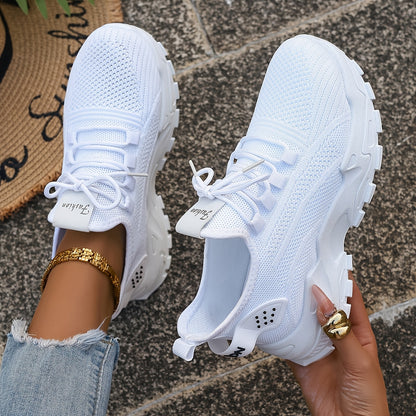 Women'S Breathable Knit Mesh Sneakers - Lightweight Running Shoes with Non-Slip EVA Sole - Comfortable All-Season Casual Walking Footwear, Black & White Options, Low-Top Lace-Up Design, Walking Shoes
