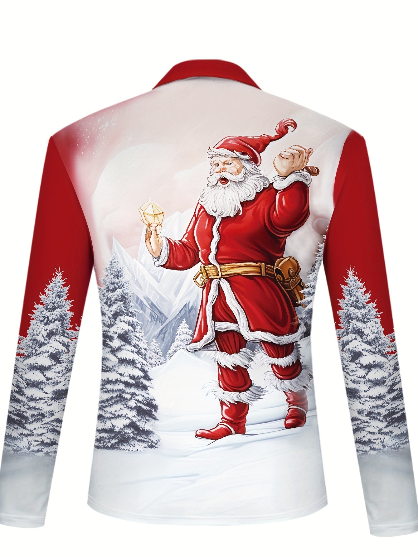 Men's Christmas Santa Claus 3D Digital Print Shirt with Metal Zipper Collar - Machine Washable Long-Sleeve Top, Festive Holiday Sweater for Parties, Daily Wear & Gifts for men
