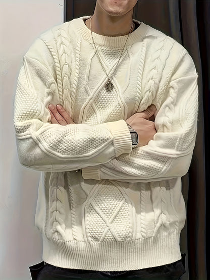 Men'S Knitted Acrylic Pullover Sweater with a Round Neck And Long Sleeves, Made from Knitted Fabric, Featuring a Casual Regular Fit Suitable for Weekends - Fall/Winter Collection