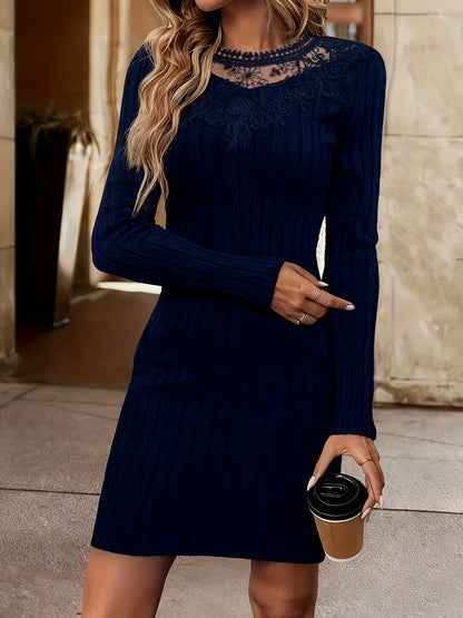 Էլեգանտ ժանյակավոր զգեստ՝ երկար թևքերով, A-գծով, բարակ, մատիտ-կիսաշրջազգեստ՝ կոնտրաստային ժանյակավոր օձիքով և եզրով, լվացքի մեքենայով լվացվող հարսանեկան հյուրերի զգեստ, գրասենյակից մինչև երեկույթի զգեստ (առանց կրծքավանդակի լցոնի, գարուն/աշուն)