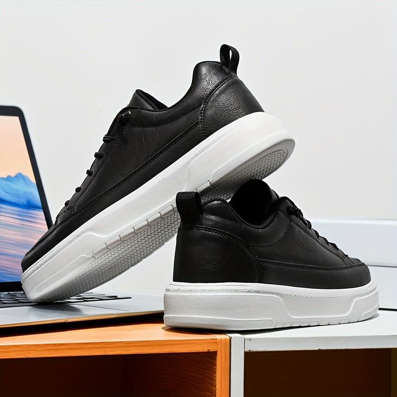 Men's Shoes, Business Casual Low-Top Sneakers for Men - Solid Color Versatile Casual Thick-Soled Lace-Up Shoes, Daily Fashion Simple Trendy Men's Shoes