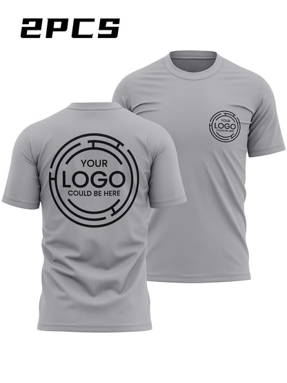 2pcs Men's Quick-Dry T-Shirts - Moisture-Wicking Breathable Gym Shirts with Custom Logo Print, Regular Fit Round Neck for Workout  Casual Wear, Workout Shirts, Durable Sportswear