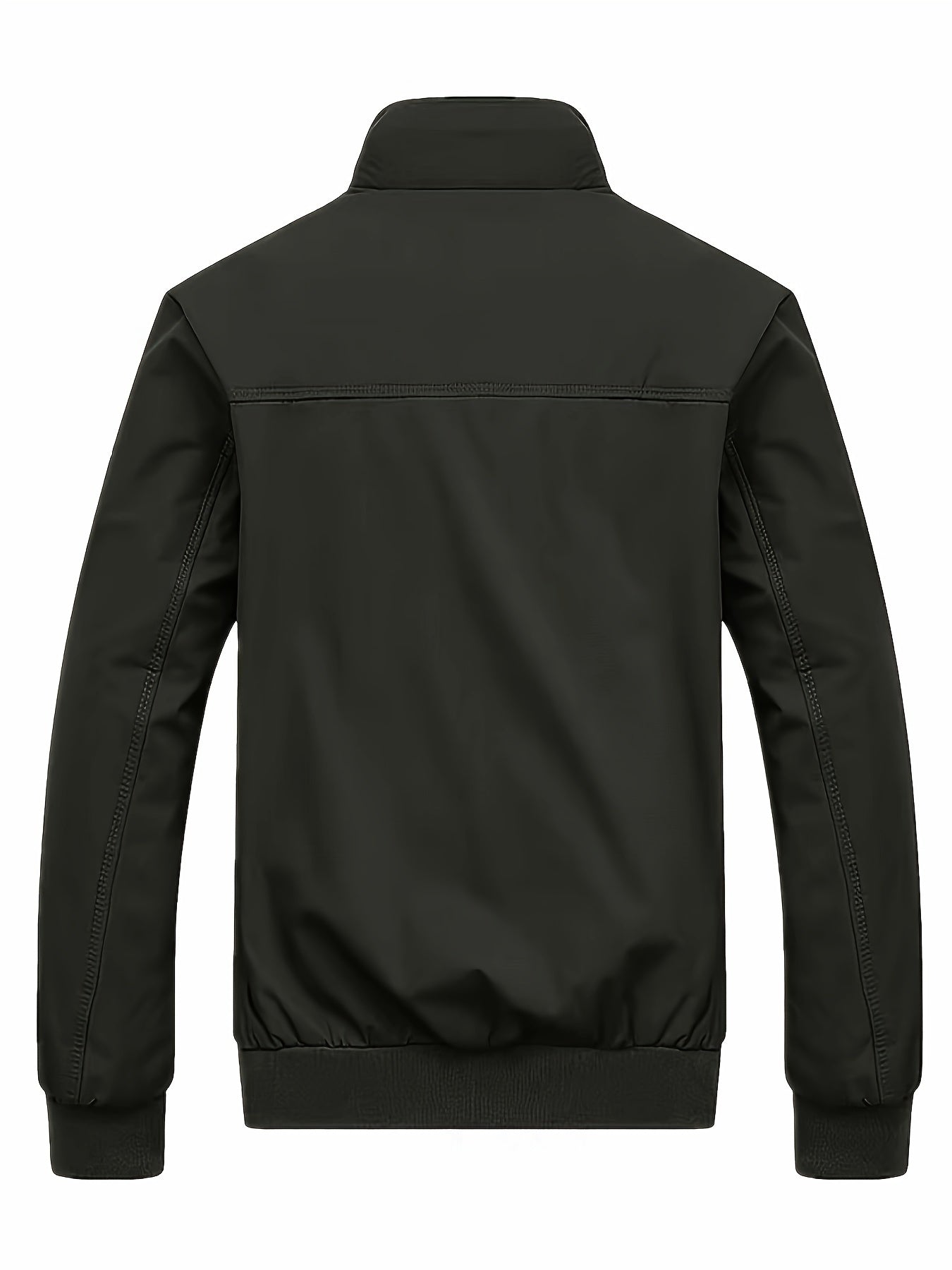 Men's Long Sleeve Zip Up Stand Collar Coat, Business Stand Collar Jacket With Zipper Pockets, Spring Autumn Men's Clothing