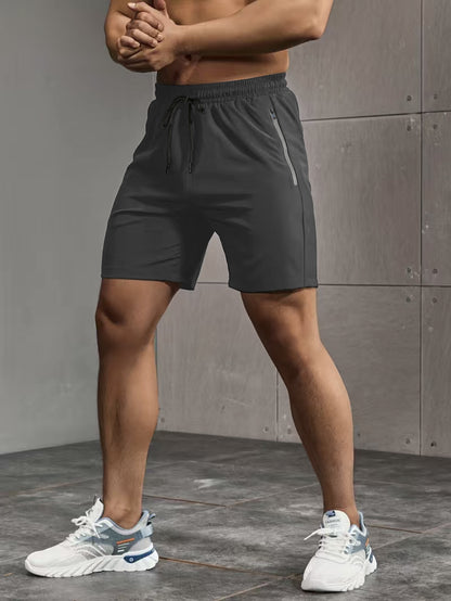 Super Thin Men's Casual Simple Style Comfy Shorts, PERFORMANCE Letter Print Home Pajamas Bottom With Zipper Pockets And Drawstrings, Men's Summer Outdoor Fitness Clothing