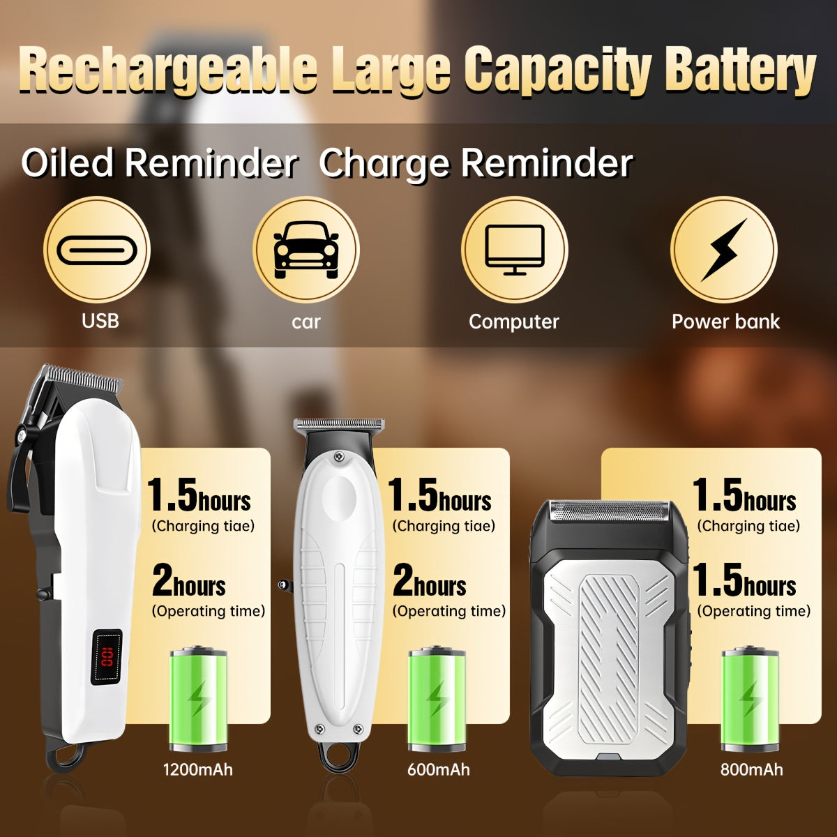 2pcs/3pcs Men's Electric Hair Clipper Set & Beard Trimmer Set. Home-use electric hair clipper + sculpting trimmer + reciprocating shaver. Haircutting, shaving, sculpting, and sideburn trimming. Christmas gift. for home, car,