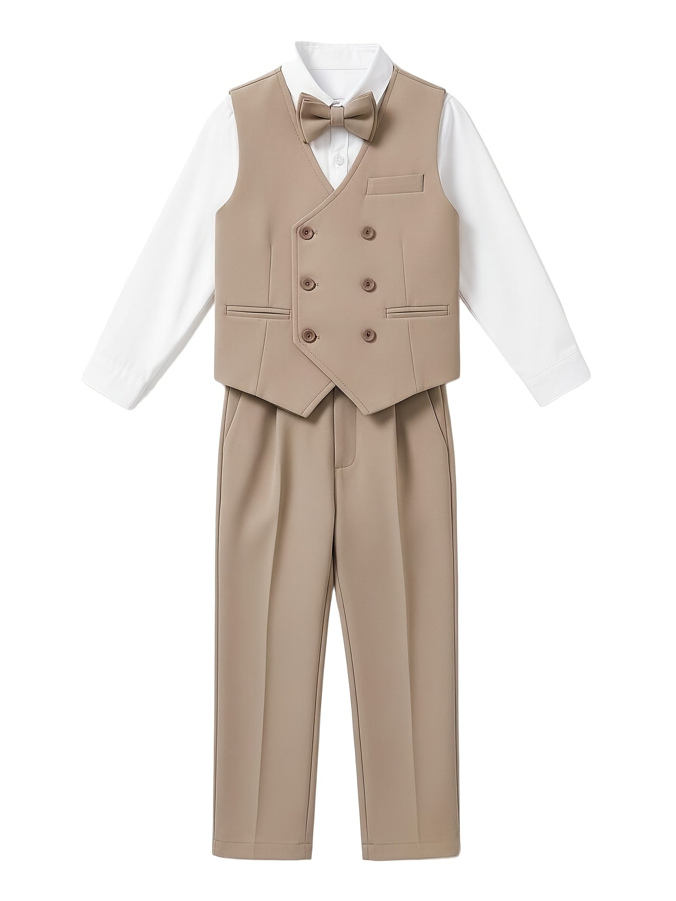 Boys' 3-Piece Polyester Vest Suit Set with Bow Tie