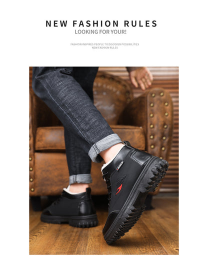 Men'S Winter Fashion Non-slip Snow Boots | High-Top, Thickened, Casual, Microfiber Upper, Rubber Sole, Lace Closure