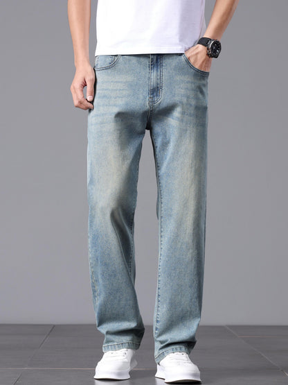 Men'S Stretchy Long Pants, Stylish And Versatile, Slim Fit, Breathable, Trendy Denim Trousers for Spring And Summer.