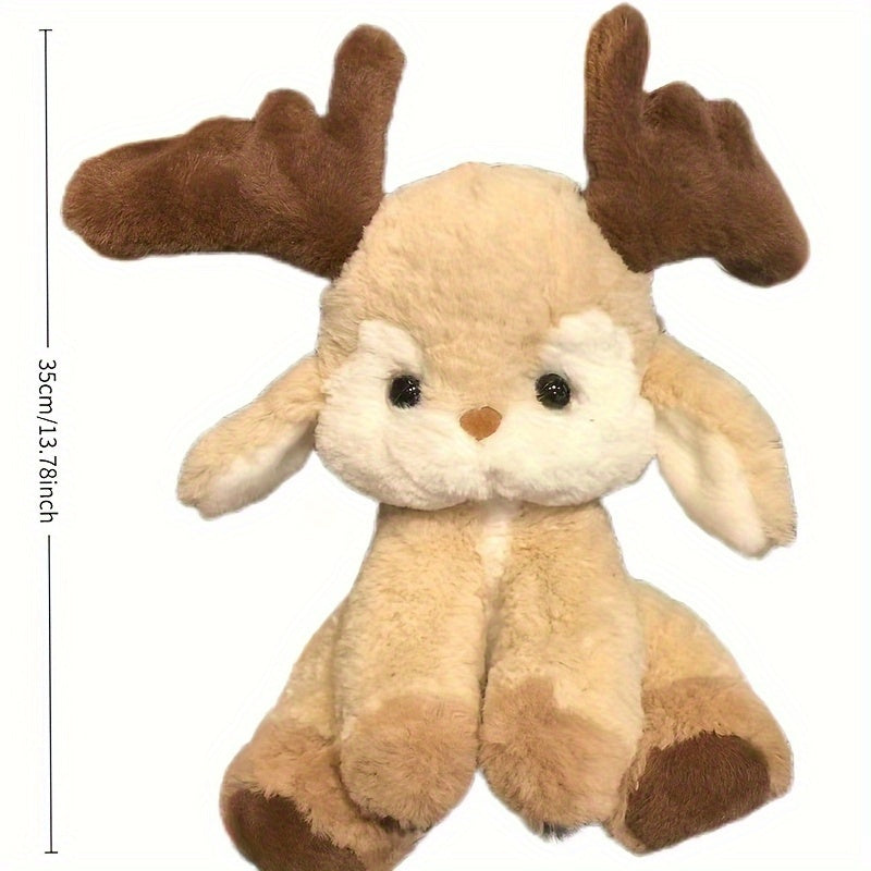 1pc 35CM/13.78IN Cute Brown Little Deer/Fawn Soft Plush Toy, Suitable As a Birthday Gift for a Girlfriend Or, a Companion Pillow, Christmas Gift, Graduation/Valentine'S Day Gift, Couple'S Gift That Conveys Affection, Home Dec