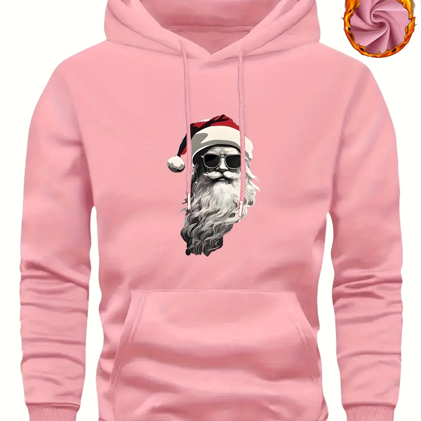 Men'S Heavyweight Hooded Sweatshirt with Santa Claus & Santa Hat Print - Thick Winter Pullover, Long Sleeve Hooded Sweater for Christmas, Halloween, New Year'S - Cozy Cold Weather Clothing For Men, Couples, Family - Ideal Hol