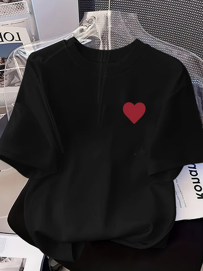 Women's Casual Cotton Love Pattern T-Shirt, Short Sleeve