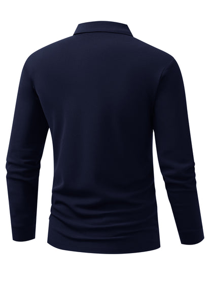 Men's Long Sleeve Polo Shirt with Geometric Print - Comfortable Fit