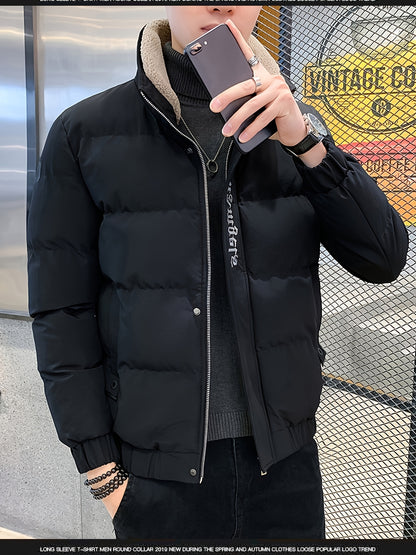 Տղամարդու ձմեռային բաճկոն - հաստ, տաք և նորաձև՝ կայծակաճարմանդով և գրպաններով, սև, ազատ չափսի՝ ցուրտ եղանակի համար, ձմեռային հագուստ