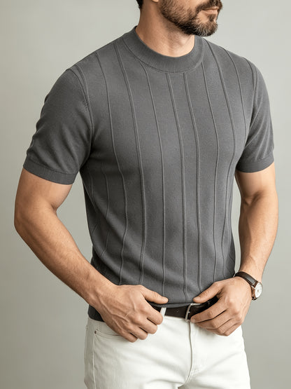 Men's Summer Slim Fit Rib Knit Crew Neck Short Sleeve Top
