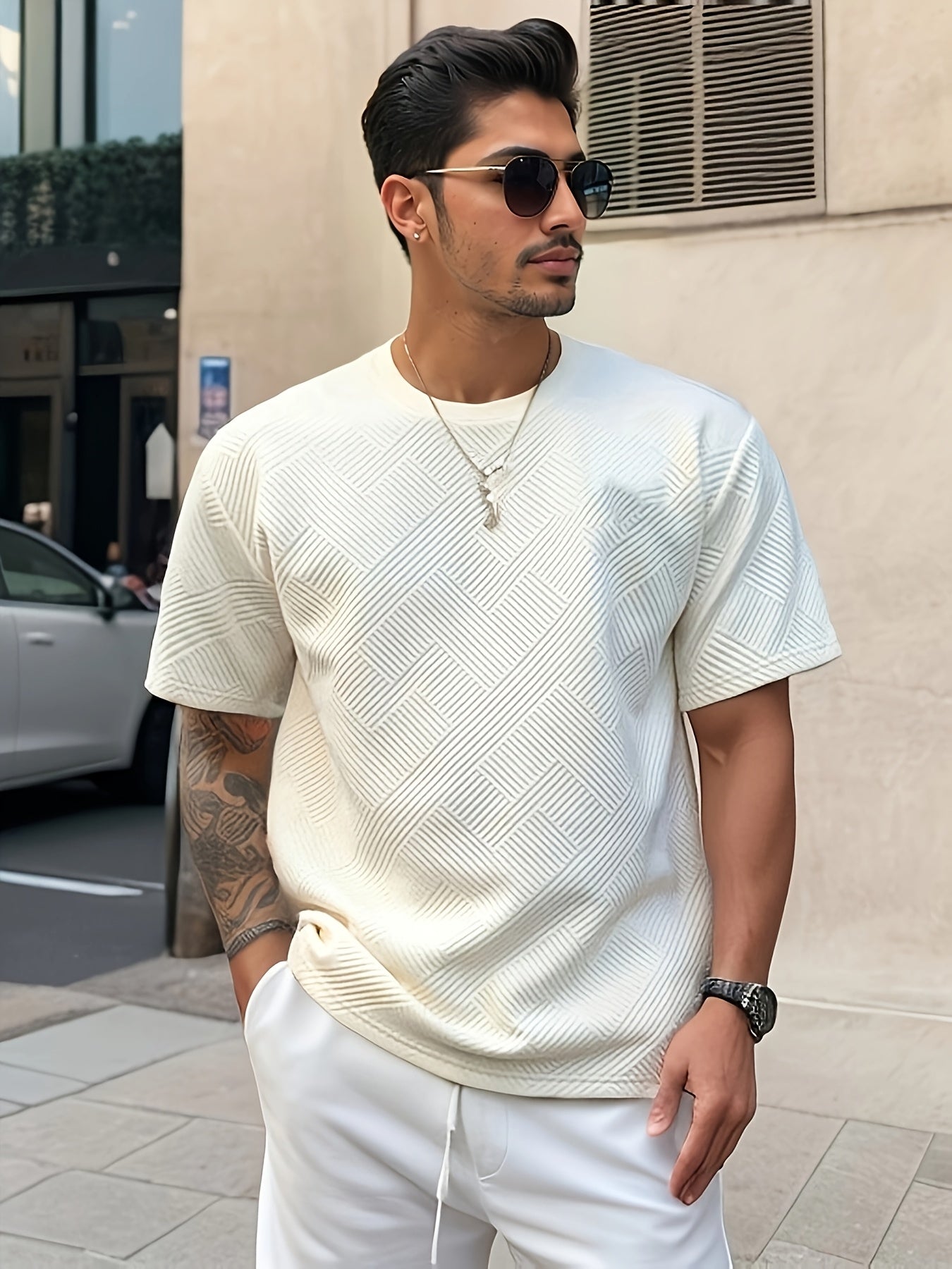 Men's Casual Solid Color Summer Crew Neck Polyester T-Shirt
