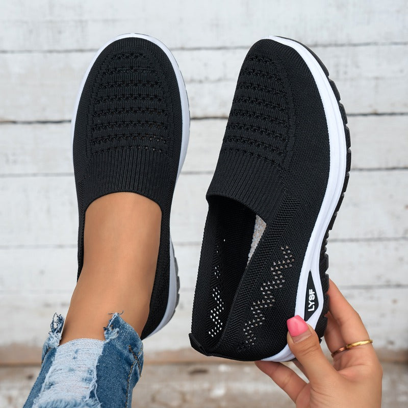 Women's Breathable White Slip-On Mesh Sneakers for Walking - ayq