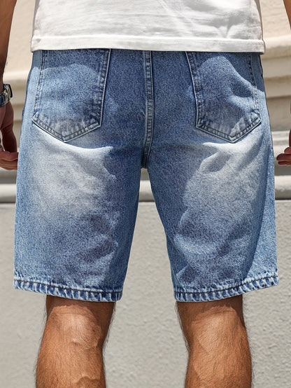 Men's Casual Denim Shorts - Knee-Length, Non-Stretch, Machine Washable - Perfect for Everyday & Leisure