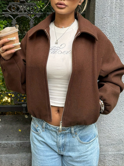 OUTTA BOX Աշուն/Ձմեռ առօրյա նորաձև էլեգանտ թվիդե թռիչքային բաճկոն կանացի երկար թևքերով վերարկու