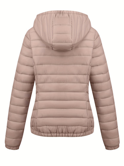 Կանացի թեթև, սև, գլխարկով ձմեռային բաճկոն՝ գրպաններով - Էլեգանտ երկար թևքերով վերնազգեստ, նեյլոնե նյութ, կայծակաճարմանդով դիզայն, իդեալական է առօրյա կամ ճանապարհորդության համար, ձմեռային վերարկուներ