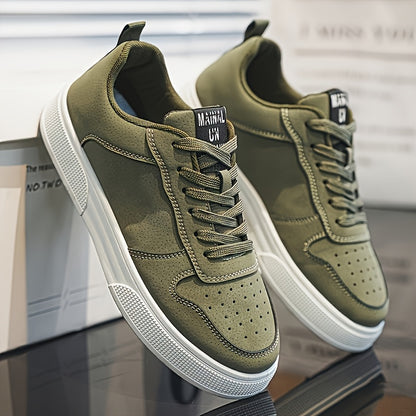 1 Pair MAINALUN Men'S Skateboarding Sneakers - Low-Top Lace-Up Casual Shoes with Thick PVC Sole, Breathable Fabric Lining  Durable Synthetic Upper for Daily Wear, Outdoor, Travel, Parties - Green/Black/Khaki, Skateboarding S