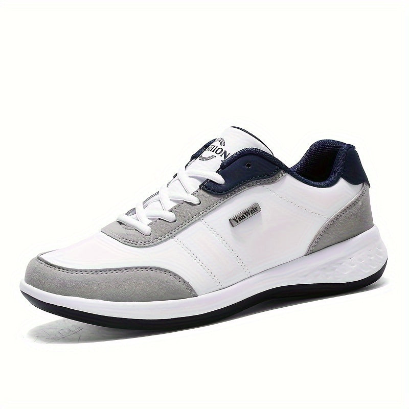 Casual Sneakers| VanWeir Men's Fashion Sneakers - Casual Lace-Up Shoes with PU Upper & MD Sole, Comfortable Fabric Insole, Versatile for All Seasons, Navy Blue with White & Orange Accents, VANWEIR