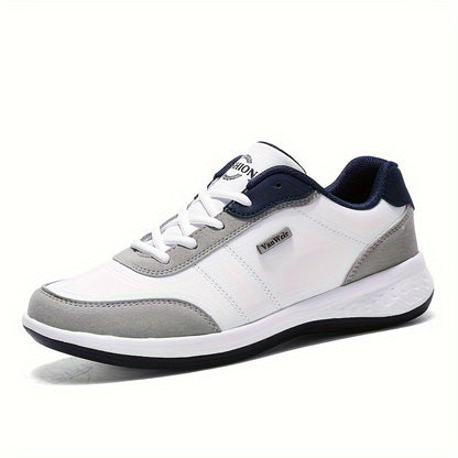Casual Sneakers| VanWeir Men's Fashion Sneakers - Casual Lace-Up Shoes with PU Upper & MD Sole, Comfortable Fabric Insole, Versatile for All Seasons, Navy Blue with White & Orange Accents, VANWEIR