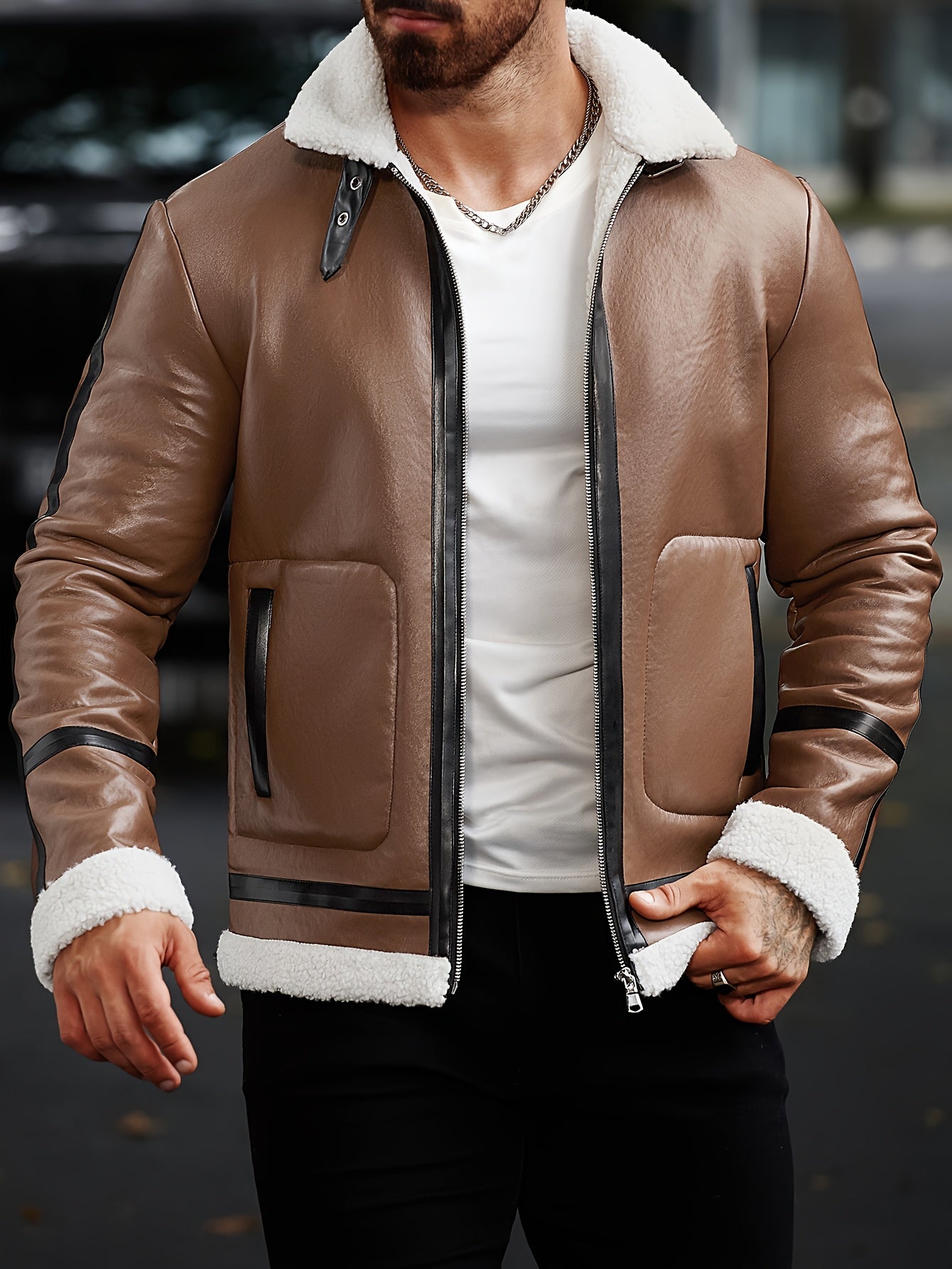Men's Heavyweight Winter Jacket with Collar & - Brown/Black Casual Coat, Zippered Pocket, Regular Fit Outerwear for Cold Weather, Versatile Day-to-Night Outerwear, Casual Winter Jacket Men, Winter Jackets For Men, Winter Coat
