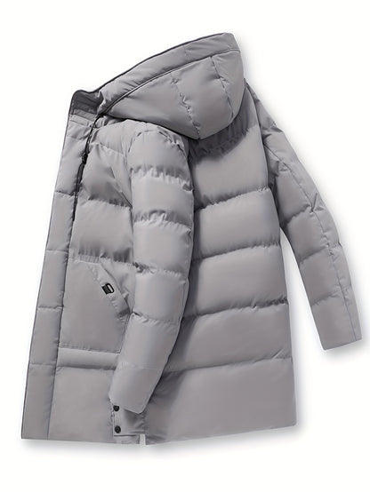 Men's Winter Hooded Padded Jacket, Thickened Loose Fit Solid Color Zip-Up Padded Coat, Warm & Stylish Men's Outerwear