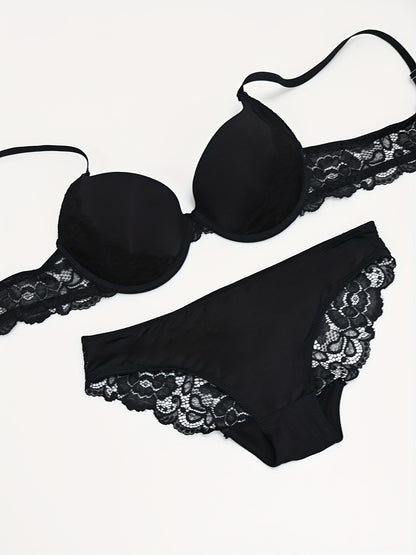 Sexy Solid-Color Lingerie Set with Underwire Bra & Lace Briefs
