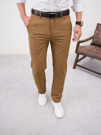 Men'S Casual Solid Color Regular Length Slight Stretch Woven Fabric Pants for Adult