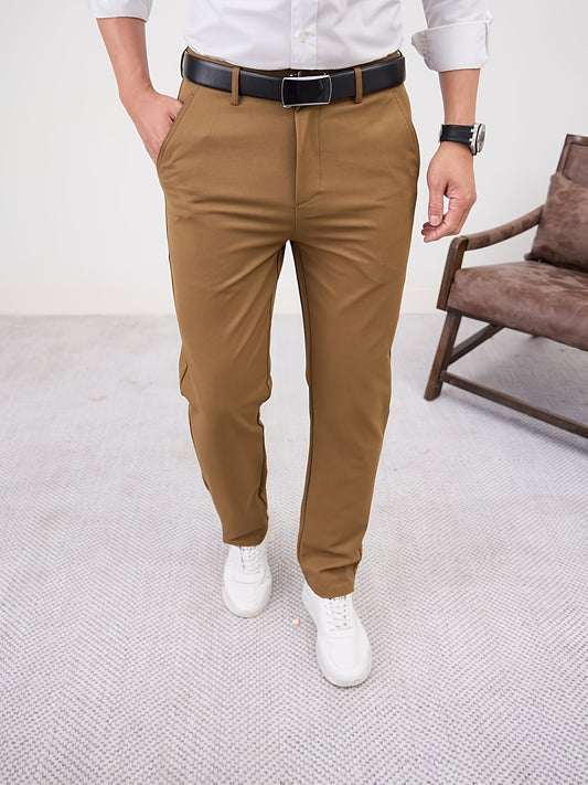 Men'S Casual Solid Color Regular Length Slight Stretch Woven Fabric Pants for Adult