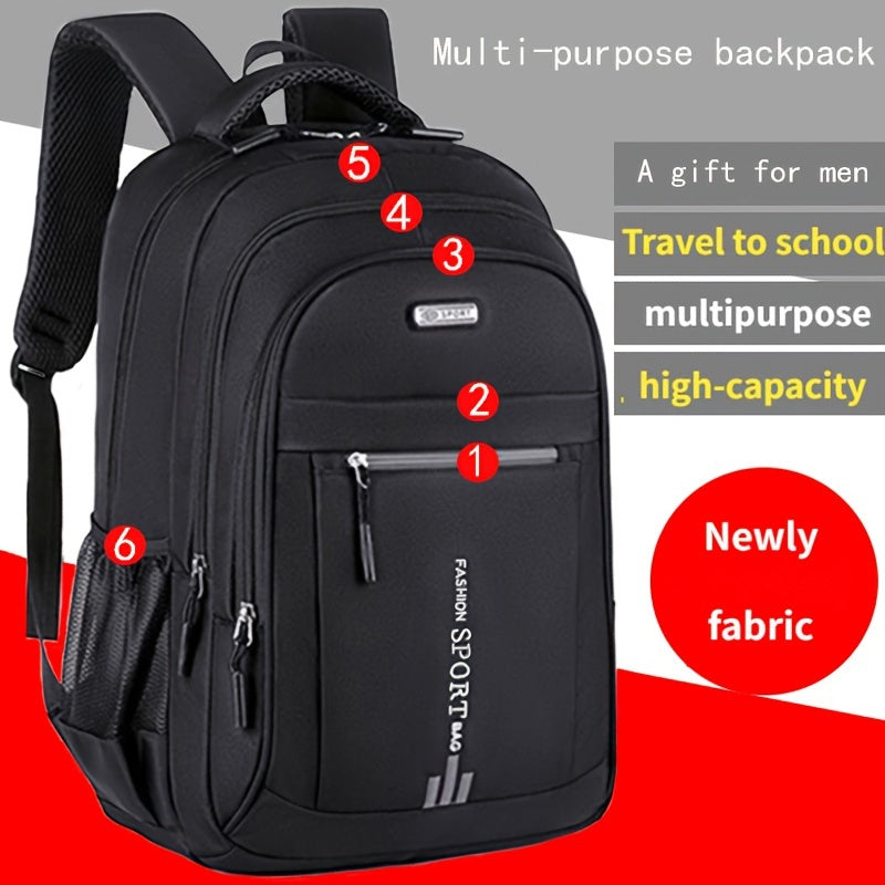 Large Capacity Waterproof Travel Backpack for Men - Durable Nylon, Adjustable Straps, Multi-Compartment Business and School Bag, Black, Backpack for Travel