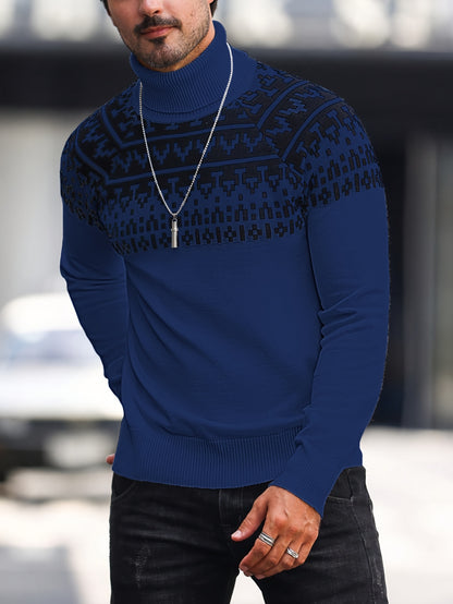 Տղամարդու երկրաչափական գրաֆիկական նախշերով տրիկոտաժե սվիտեր, աշնանային ձմեռային երկար թևքով կրիայով վզնոցով, բացօթյա հագուստի համար