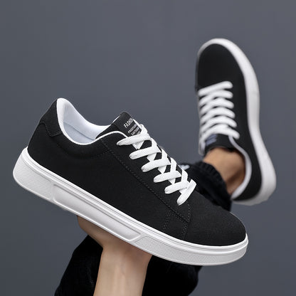 Men's Trendy Solid Skate Shoes, Comfy Non Slip Casual Lace Up Sneakers For Men's Outdoor Activities
