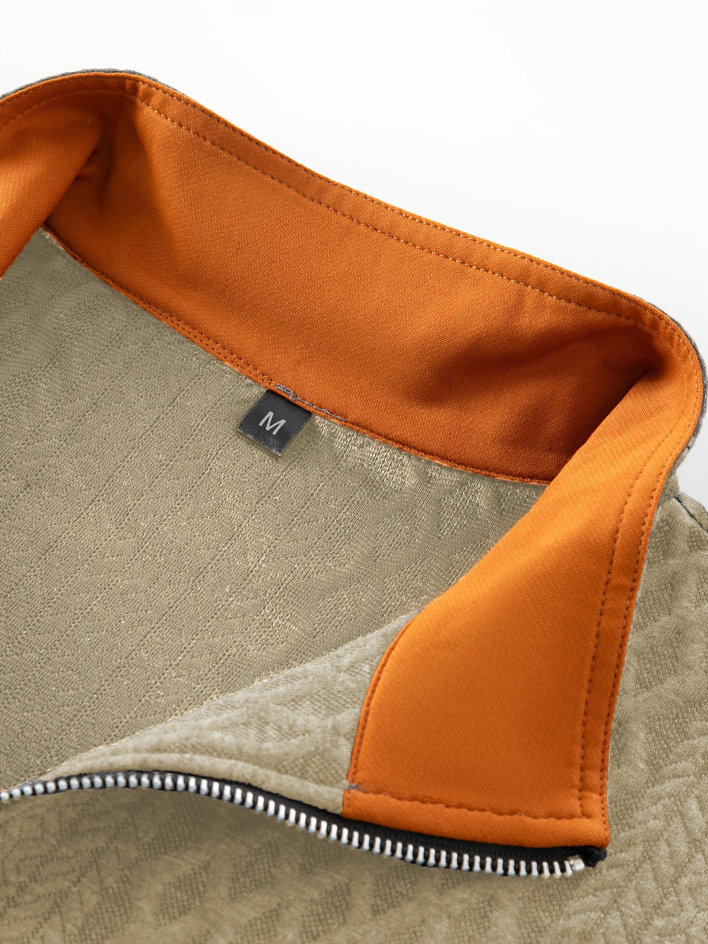 Men's Beige & Orange Contrast Full-Zip Jacket - Winter Warmth Loose-Fit Tailored Coat with Stand Collar, Zippered Pockets & Full-Zip Closure, Machine Washable Casual Outerwear for Men (Beige/Orange) - Ideal for Fall and Winte