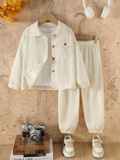 Boys' Casual Corduroy Set with Long-Sleeve Jacket & Pants