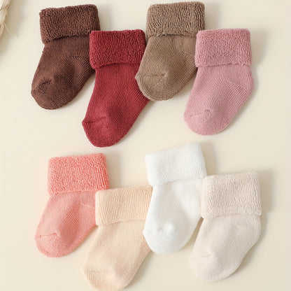 4/8 Pairs of Youngsters's Boys and Girls Socks Autumn and Winter Thickened Warm Youngsters Youngsters Fleece Circle Socks Candy Color Youngsters Short Socks