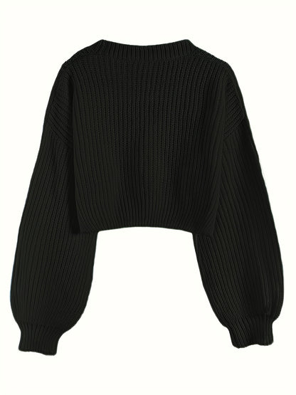 Elegant Drop Shoulder Women's Knit Cardigan with Contrasting Buttons - Long Sleeve, Ribbed Detail, Polyester, Perfect for Fall/Winter