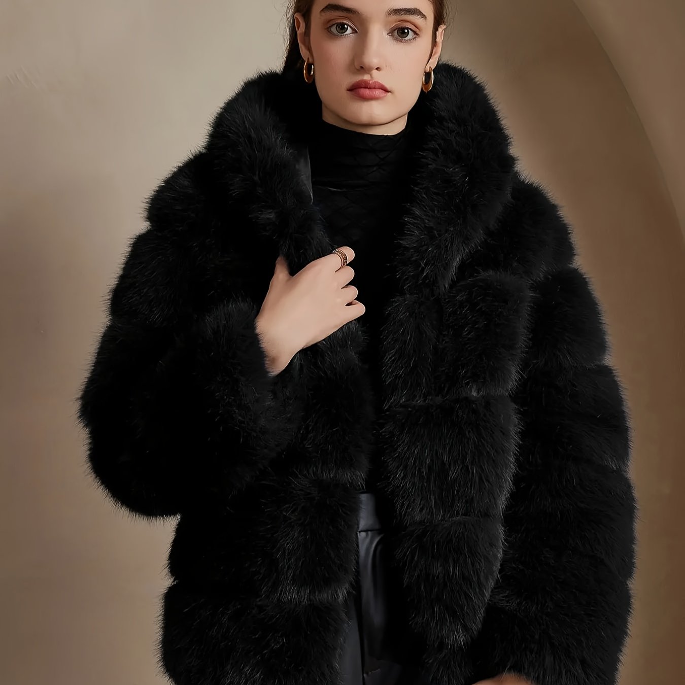 Women's Elegant White faux fur coat - Luxury Winter Outerwear with Single-Button Closure, Machine Washable Cold-Weather Jacket for Evening Events, Parties & Everyday - Chic Winter Coat for Women (Solid Color, O-Line Silhouett