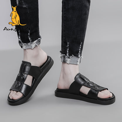 Men's Casual Cow Leather Slide Sandals - All-Season Comfort
