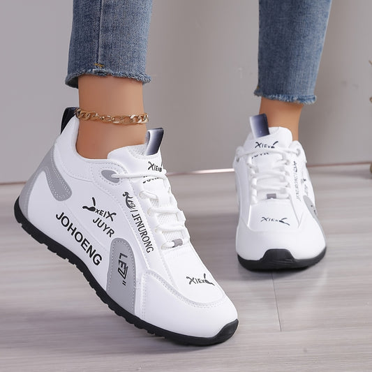 Women's Lightweight Breathable Low-Top Sneakers - White & Black Contrast Synthetic Cover & Fabric Upper, All-Season Casual Shoes with Cushioned Comfort & Durable Rubber Sole, Ladies Sneakers
