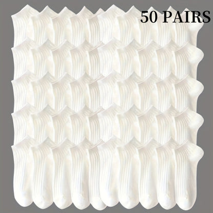 10/20/30/50 Pairs of Socks Spring/Summer Sweat Absorbing Men's and Women's Style Small White Socks Simple and Versatile High-looking Short Socks Boat Socks