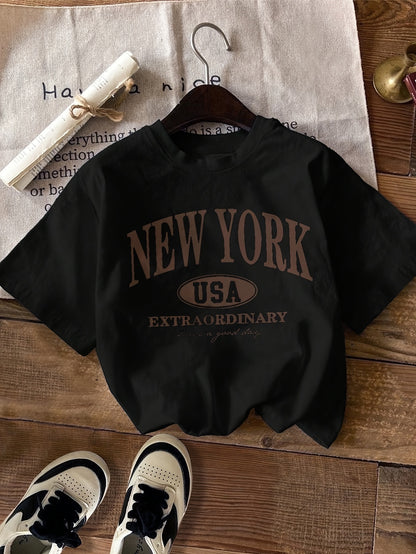 Ladies' Casual T-shirt With Letters, NEW NY USA Pattern, Circular Nect, Summer And Spring Fashion Clothing