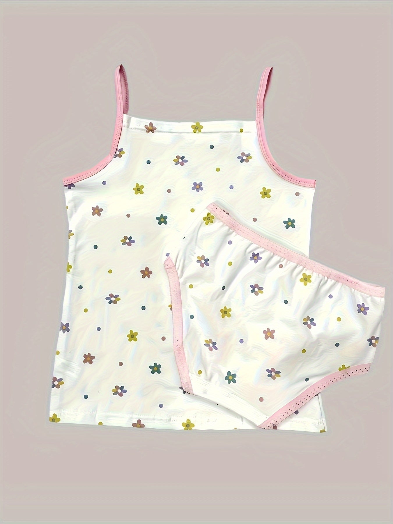 Girls' Cotton Playful Suspender Underwear Set with Bow Detail