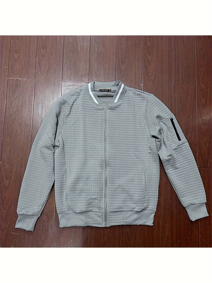 Men'S Zip-Up Jacket - Full-Zip Front Closure, Stand Collar, Lightweight Outerwear for Office, Casual & Formal Events - Spring/Fall Transitional Clothing - Easy-Care Modern Men'S Coat, Zip Up Jacket, Autumn Layering, Sleek Des