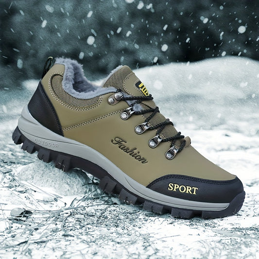 New Autumn-Winter Men's Snow Sports Shoes, Fleece-Lined Warm and Slip Resistant with Durable Rubber Sole for Outdoor Activities in the snowy terrain like Hiking, Cross Country Running & Travel