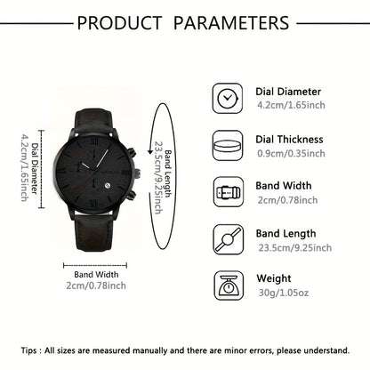 1pc Geneva Vintage Men'S Quartz Watch, Round Alloy Case, Analog Display, with Date Feature, PU Leather Strap, Battery Powered (Button Battery), for Valentine's, Easter, Ramadan, Birthday, Christmas Gifts