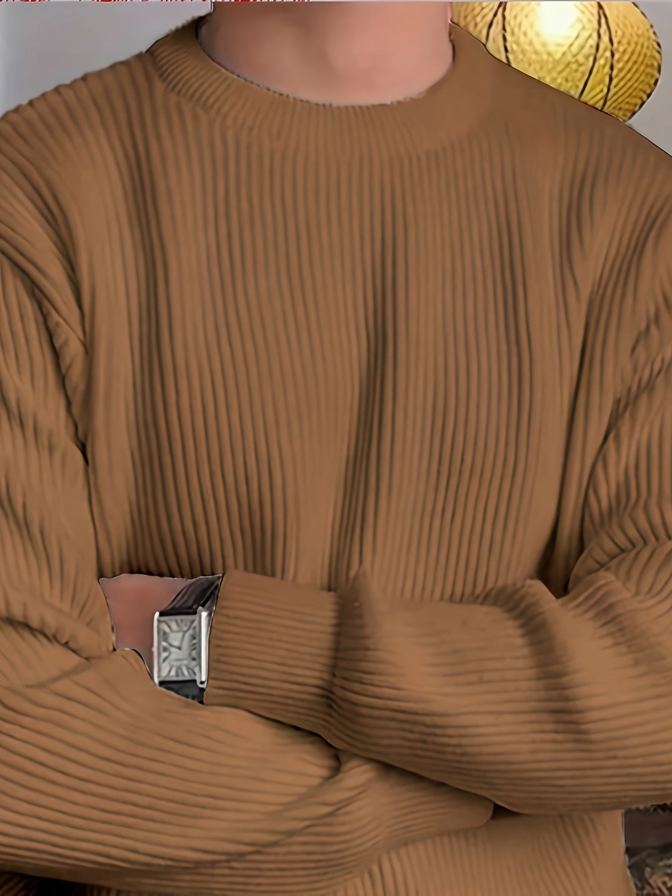 Տղամարդկանց պարզ, նորաձև միագույն երկար թևքով սվիտեր՝ հարմար աշնանային և ձմեռային սեզոնի համար, բազմակողմանի տրիկոտաժե վերնաշապիկ